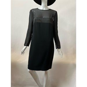 Bill Blass Womens Shift Dress Black Chiffon Satin Illusion Neckline Vintage 12